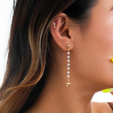 Kreative Stern- und Mond-diamantbesetzte einfache französische Ohrringe