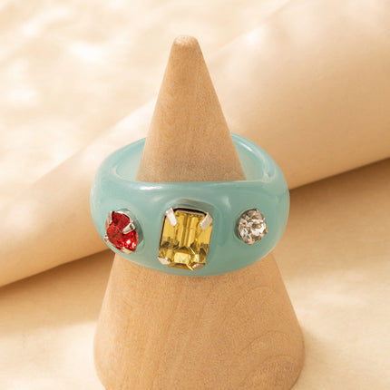 French Vintage Colored Heart Zircon Acrylic Resin Ring