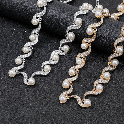 Pearl Necklace Earrings Two-piece Sweater Chain Clavicle Chain Alloy