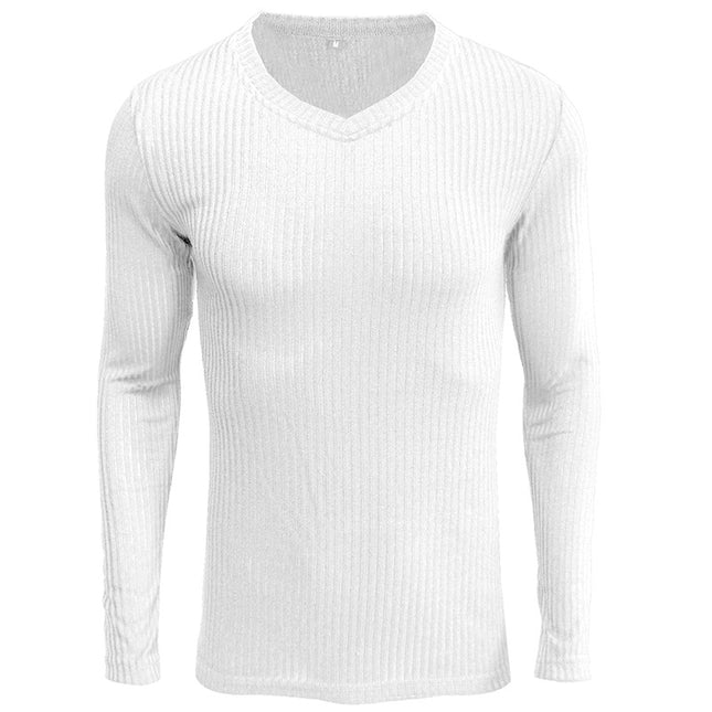Venta al por mayor Otoño Invierno Color sólido Hombres Cuello en V Manga larga Suéter Camisetas