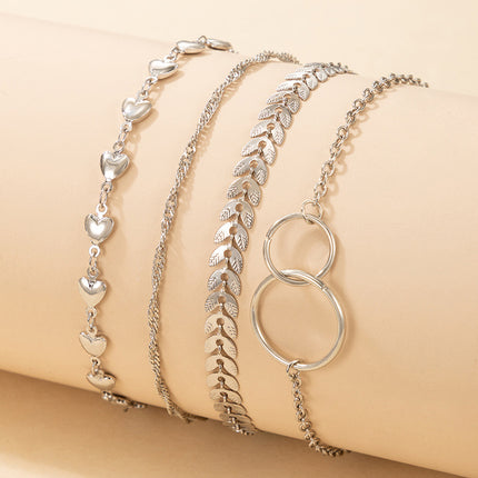 Wholesale Simple Round Metal Heart Geometric Bracelets Four Pieces