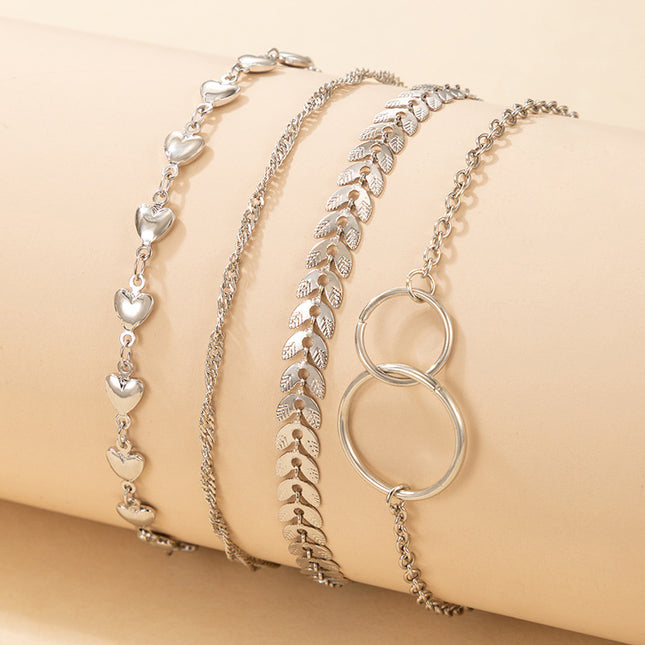 Wholesale Simple Round Metal Heart Geometric Bracelets Four Pieces