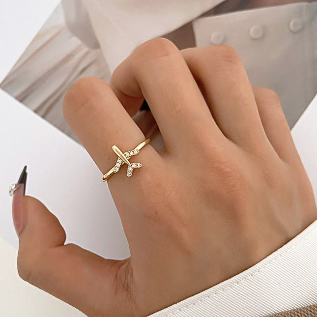 Anillo de avión de diamantes de imitación con dedo índice abierto de Metal a la moda
