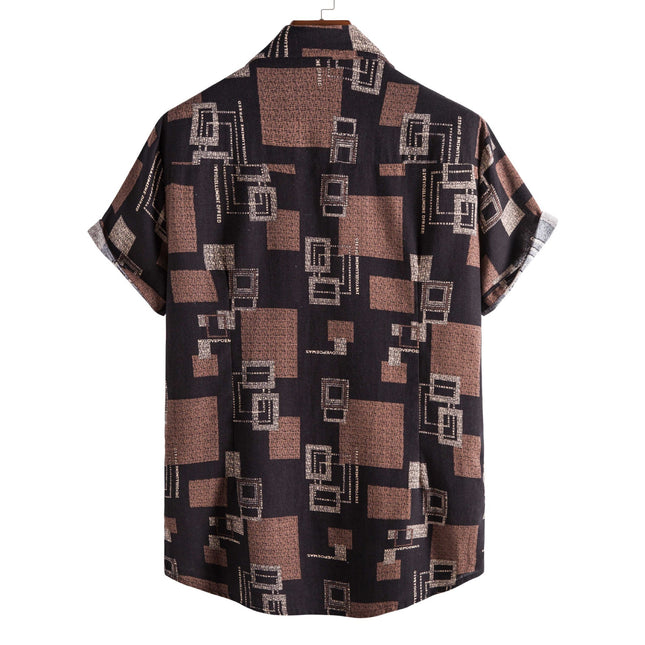 Wholesale Men's Fashion Casual Lapel Collar Brown Check Print Shirt