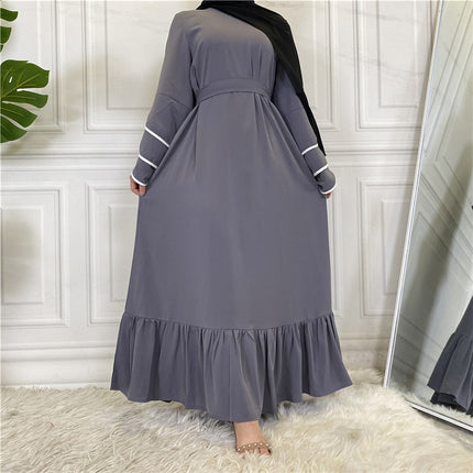 Wholesale Ladies Pleated Loose Big Hem Muslim Dress