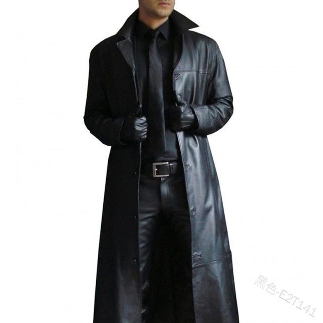 Men's Trench Coat Leather Long Leather Jacket Coat