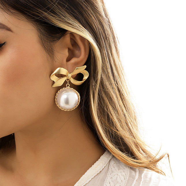 Wholesale Pearl Earrings Retro Bow Lace Simple Earrings