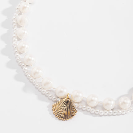 Metal Scallop Shell Necklace Simple Faux Pearl Clavicle Necklace
