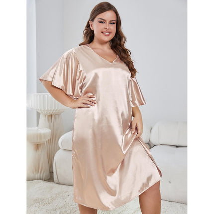 Wholesale Plus Size Ladies Pajamas Faux Silk Satin Loose Plus Size Nightdress