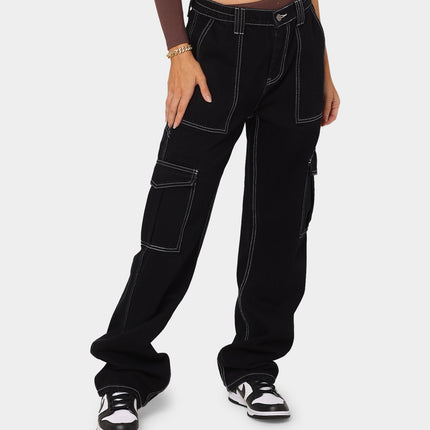 Wholesale Women's Multi-Pockets High Waist Elastic Waist Washed Jeans