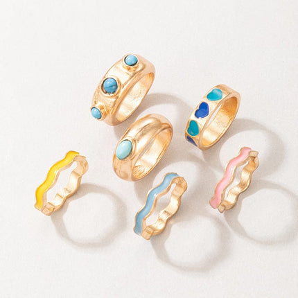 Niedliche bunte Love Fashion 6-teilige Ringe