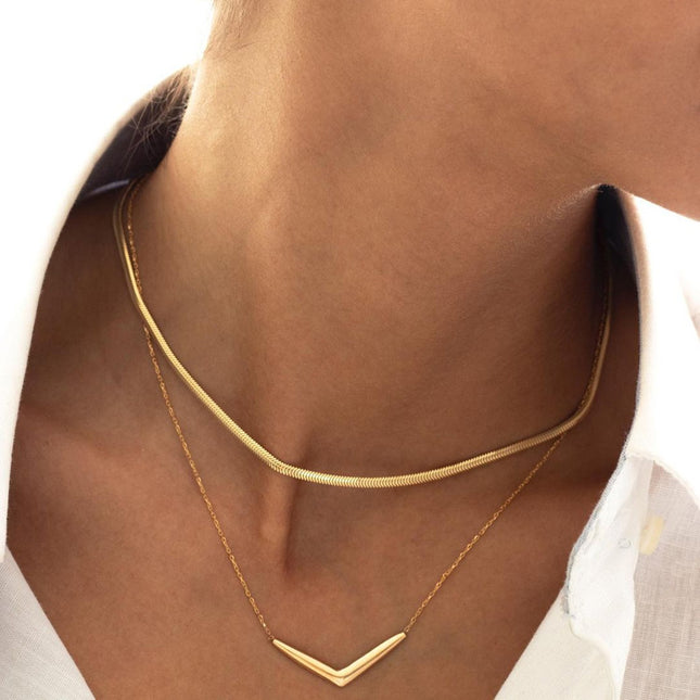 Snake Bone Chain Double Clavicle Chain Pendant Necklace