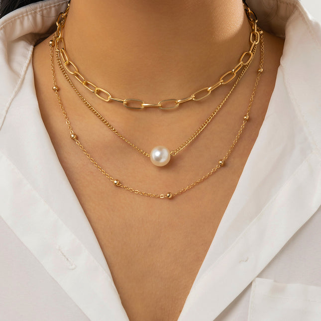Schlüsselbein-Halskette Mehrschichtige Kettenimitat-Perlenhalskette