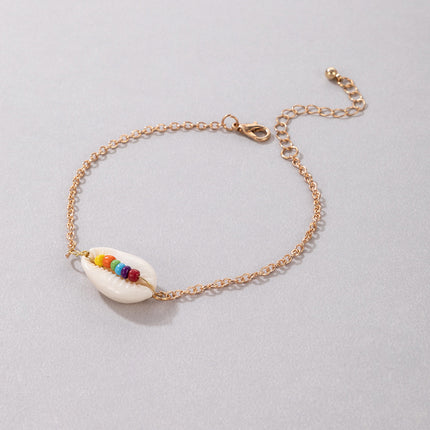 Shell-Colored Rice Beads Beaded Single Layer Anklet