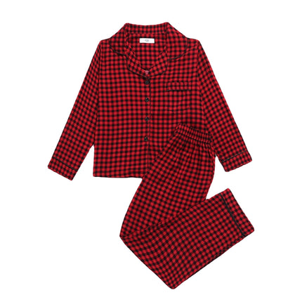 Wholesale Kids Sleeping Red Check Boys Girls Loungerwear Set