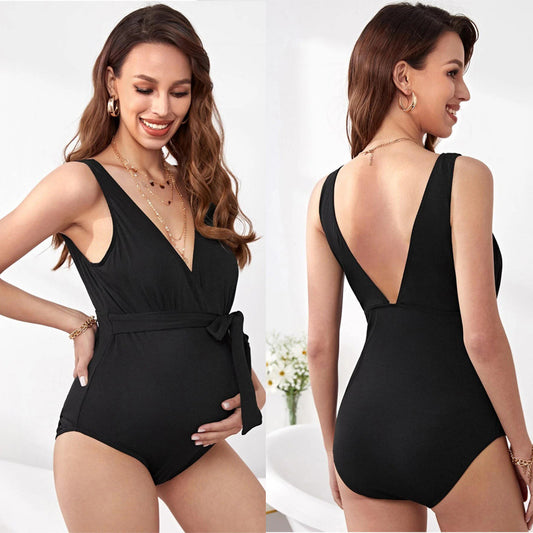 Wholesale Maternity Swimsuit One-Piece Solid Color Black Swimsuit