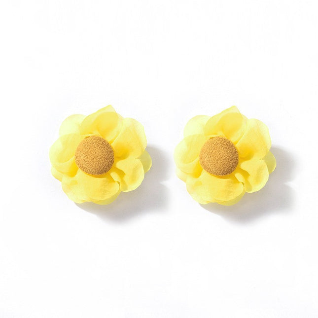 Großhandelsmode-Sonnenblume-Gewebe-Gelb-Blumenrüschen-Ohrringe