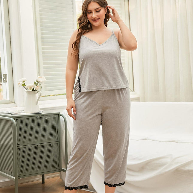 Lotus Root Powder Plus Size Ladies Homewear Suspender Pijamas Set