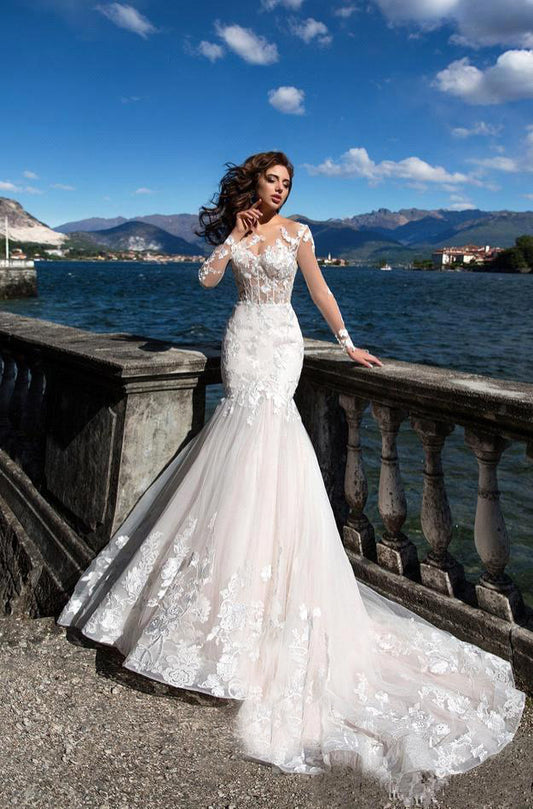 Wholesale Long Sleeve Slim Mermaid Small Trailing Bridal Wedding Dress