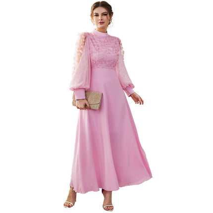 Langärmliges Swing-Kleid mit Puffärmeln und Applikationen für Damen
