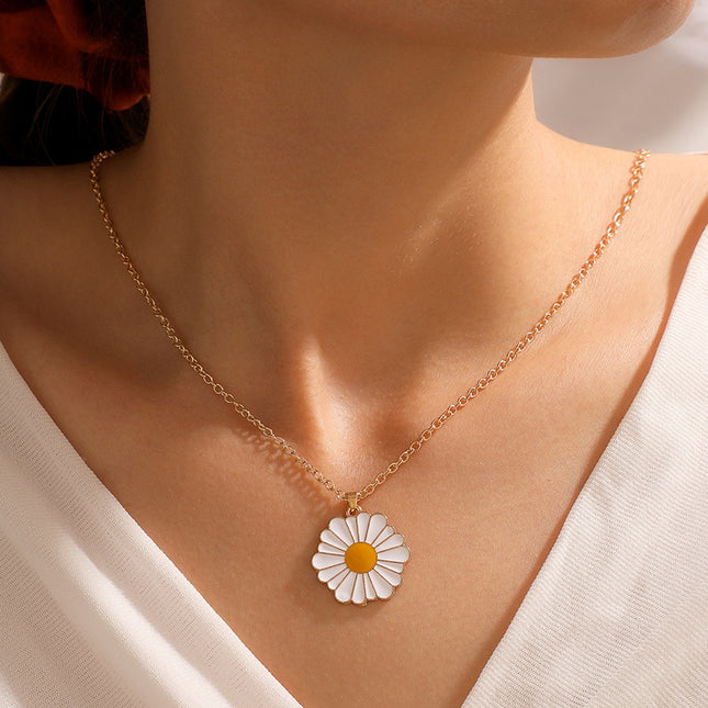 Wholesale White Daisy Drip Oil Small Fresh Flower Necklace