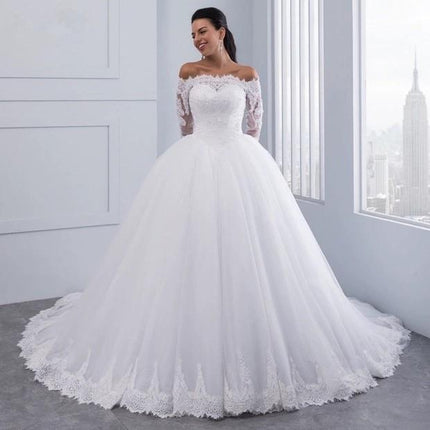 Wholesale Mid Sleeve Princess Off Shoulder Slim Lace Wedding Dress