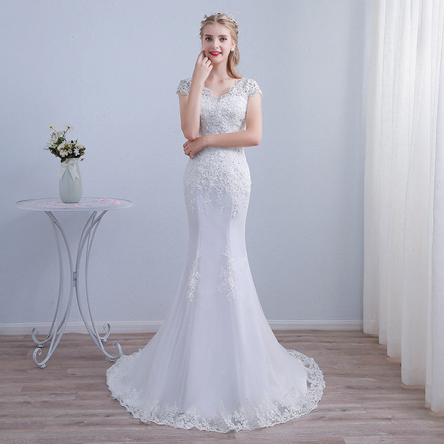 Wholesale Bridal Wedding Slim Mermaid Short Sleeve Wedding Dress
