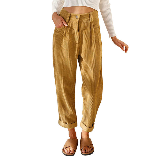 Women's Autumn High Waist Corduroy Casual Stright Pants
